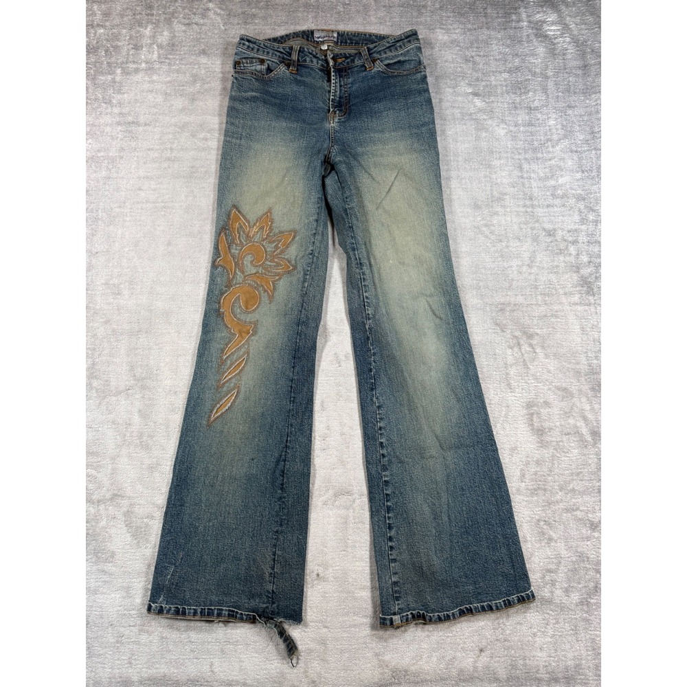 Santa Barbara Clothing Co Jeans Women 9 Blue Applique Bootcut Y2K Boho Grunge